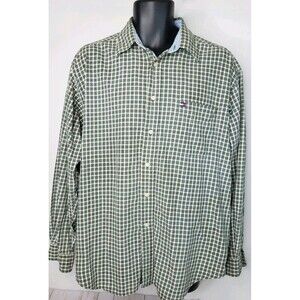 Vintage Tommy Hilfiger Mens Plaid Shirt Green Red Button Up L Flag Box Logo 90s
